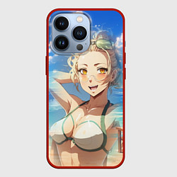 Чехол для iPhone 13 Pro Милая блондинка на пляже, цвет: 3D-красный