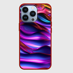 Чехол для iPhone 13 Pro Неоновые синие и фиолетовые волны, цвет: 3D-красный
