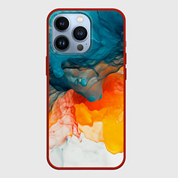 Чехол для iPhone 13 Pro Синяя и оранжевая жидкости, цвет: 3D-красный
