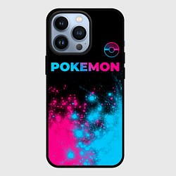 Чехол для iPhone 13 Pro Pokemon - neon gradient: символ сверху, цвет: 3D-черный