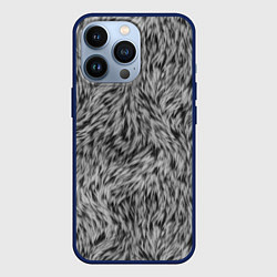 Чехол для iPhone 13 Pro Густой серый мех, цвет: 3D-тёмно-синий