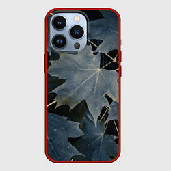 Чехол для iPhone 13 Pro Листовый синий паттерн, цвет: 3D-красный