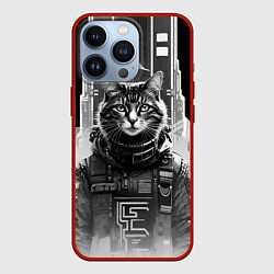 Чехол для iPhone 13 Pro Крутой котяра в Нью-Йорке - киберпанк, цвет: 3D-красный