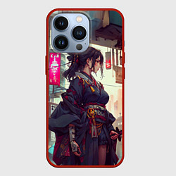 Чехол для iPhone 13 Pro Кибер самурай девушка, цвет: 3D-красный