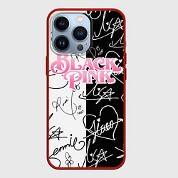 Чехол для iPhone 13 Pro Blackpink - чб автографы, цвет: 3D-красный