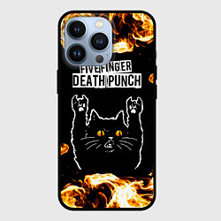 Чехол для iPhone 13 Pro Five Finger Death Punch рок кот и огонь, цвет: 3D-черный