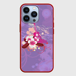 Чехол для iPhone 13 Pro Розовая гитара и цветочный орнамент, цвет: 3D-красный