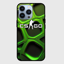 Чехол для iPhone 13 Pro CS GO объемные зеленые соты, цвет: 3D-черный