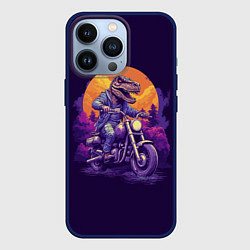 Чехол для iPhone 13 Pro Динозавр на мотоцикле, цвет: 3D-тёмно-синий