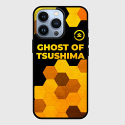 Чехол для iPhone 13 Pro Ghost of Tsushima - gold gradient: символ сверху, цвет: 3D-черный