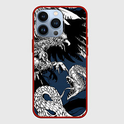 Чехол для iPhone 13 Pro Орёл против змеи, цвет: 3D-красный