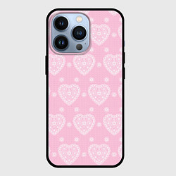 Чехол для iPhone 13 Pro Розовое кружево сердечки, цвет: 3D-черный