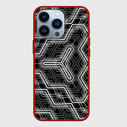 Чехол для iPhone 13 Pro Черно-белый ассеметричный узор, цвет: 3D-красный