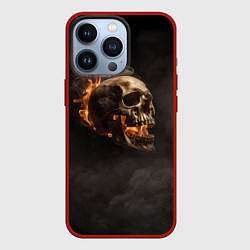 Чехол для iPhone 13 Pro Горящий череп в дыму, цвет: 3D-красный