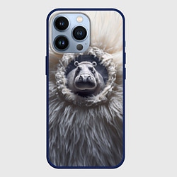 Чехол для iPhone 13 Pro Брутальный бегемот, цвет: 3D-тёмно-синий