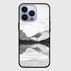 Чехол для iPhone 13 Pro Минималистичный пейзаж чб, цвет: 3D-черный