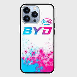 Чехол для iPhone 13 Pro BYD neon gradient style: символ сверху, цвет: 3D-черный