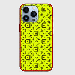 Чехол iPhone 13 Pro Черный геометрический орнамент на желтом фоне
