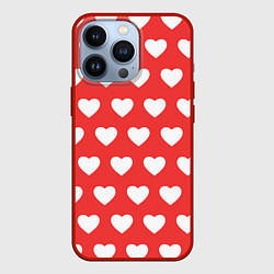 Чехол для iPhone 13 Pro Сердечки на красном фоне, цвет: 3D-красный