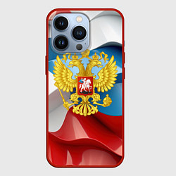 Чехол для iPhone 13 Pro Герб России триколор, цвет: 3D-красный