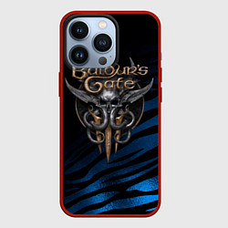 Чехол для iPhone 13 Pro Baldurs Gate 3 logo blue geometry, цвет: 3D-красный