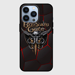 Чехол для iPhone 13 Pro Baldurs Gate 3 logo red black geometry, цвет: 3D-черный