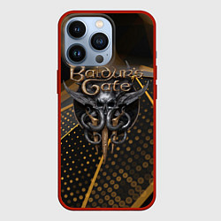 Чехол для iPhone 13 Pro Baldurs Gate 3 logo dark gold geometry, цвет: 3D-красный