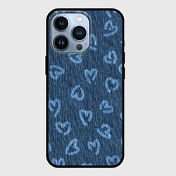 Чехол для iPhone 13 Pro Hearts on denim, цвет: 3D-черный