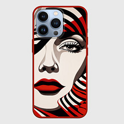 Чехол для iPhone 13 Pro Портрет девушки с красной помадой, цвет: 3D-красный
