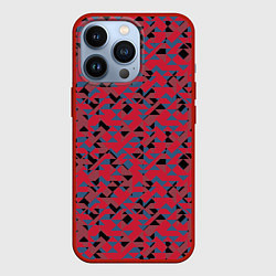 Чехол для iPhone 13 Pro Черные и синие треугольники на красном, цвет: 3D-красный