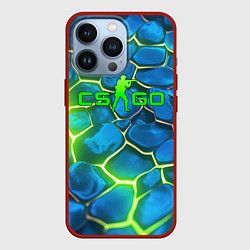 Чехол для iPhone 13 Pro CSGO green blue neon, цвет: 3D-красный