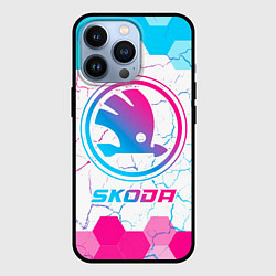 Чехол для iPhone 13 Pro Skoda neon gradient style, цвет: 3D-черный