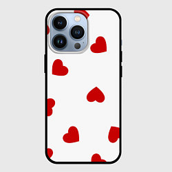 Чехол для iPhone 13 Pro Красные сердечки на белом, цвет: 3D-черный