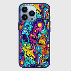 Чехол для iPhone 13 Pro Кислотные психоделические черепа, цвет: 3D-тёмно-синий