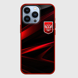 Чехол для iPhone 13 Pro Герб России красный и черный фон, цвет: 3D-красный