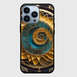 Чехол для iPhone 13 Pro Синий золотой водоворот декоративный орнамент, цвет: 3D-черный