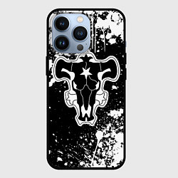 Чехол для iPhone 13 Pro Черный клевер - брызги и бык, цвет: 3D-черный