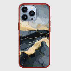 Чехол для iPhone 13 Pro Черный с золотом мрамор, цвет: 3D-красный