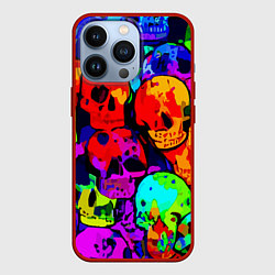Чехол для iPhone 13 Pro Паттерн из черепов - поп-арт - мода, цвет: 3D-красный