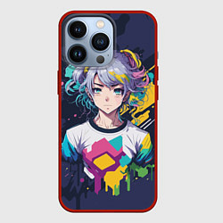 Чехол для iPhone 13 Pro Аниме с фиолетовыми волосами, цвет: 3D-красный