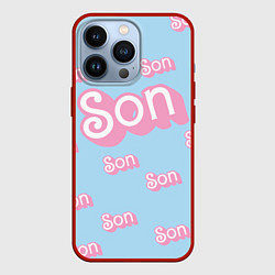 Чехол для iPhone 13 Pro Сын - в стиле Барби: паттерн голубой, цвет: 3D-красный