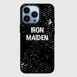 Чехол для iPhone 13 Pro Iron Maiden glitch на темном фоне: символ сверху, цвет: 3D-черный