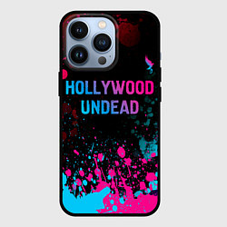 Чехол для iPhone 13 Pro Hollywood Undead - neon gradient: символ сверху, цвет: 3D-черный