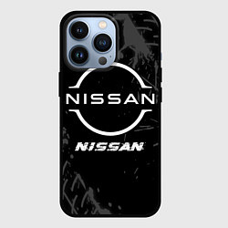 Чехол для iPhone 13 Pro Nissan speed на темном фоне со следами шин, цвет: 3D-черный