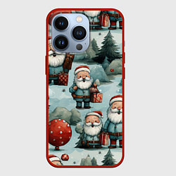 Чехол для iPhone 13 Pro Рождественский узор с Санта Клаусами, цвет: 3D-красный