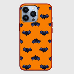 Чехол для iPhone 13 Pro Летучие мыши - паттерн оранжевый, цвет: 3D-красный