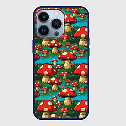 Чехол для iPhone 13 Pro Мультяшный мухомор паттерн, цвет: 3D-тёмно-синий