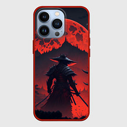Чехол для iPhone 13 Pro Samurai and red moon - нейросеть, цвет: 3D-красный