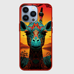 Чехол для iPhone 13 Pro Жираф в стиле фолк-арт, цвет: 3D-красный