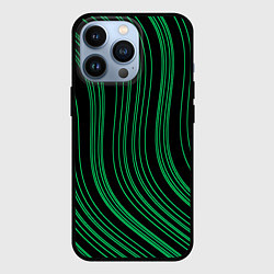 Чехол для iPhone 13 Pro Абстракция зелёные линии на чёрном, цвет: 3D-черный